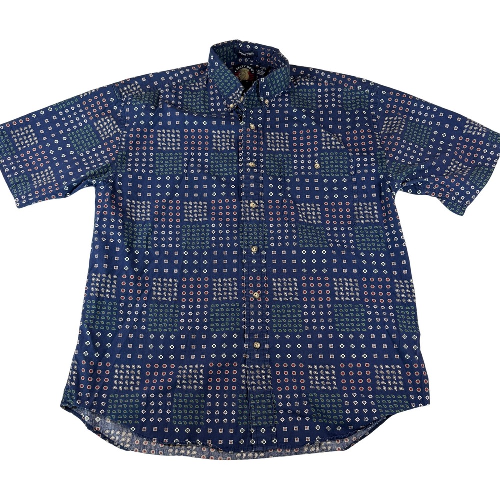 Salty Dog Gant Mens Medium Blue Paisley Geometric Poplin SS Button Down Shirt